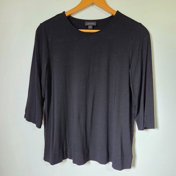 EUC J JILL BLACK CREW NECK SOFT 3/4 SLEEVES MINIMALIST TOP SIZE SMALL - Picture 1 of 13